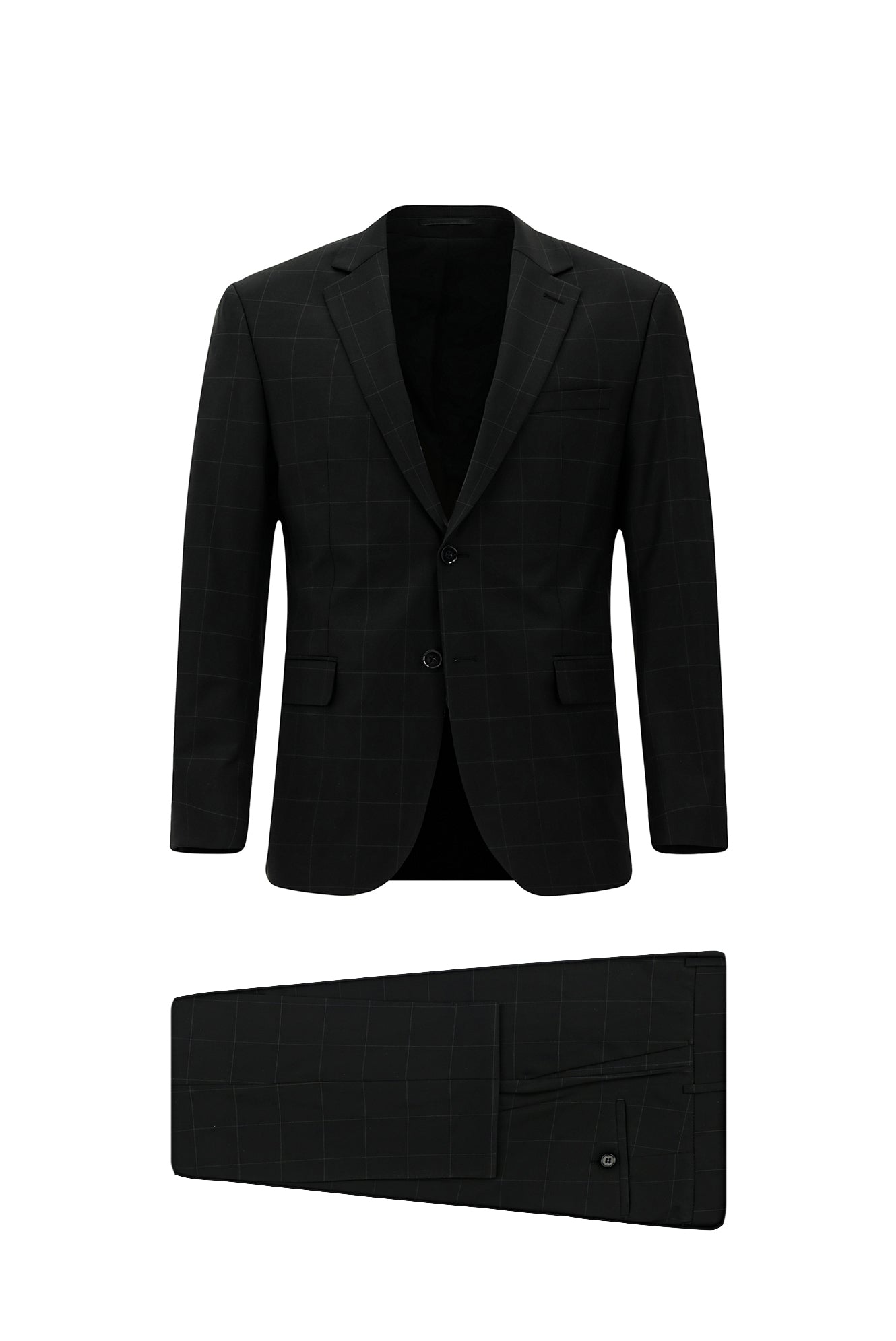 Siyah Regular Fit Flex Suit Yünlü Kareli Klasik Takım Elbise