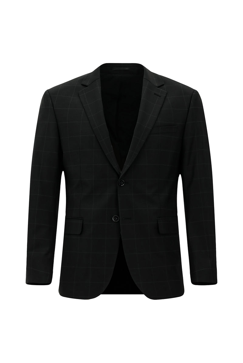 Siyah Regular Fit Flex Suit Yünlü Kareli Klasik Takım Elbise