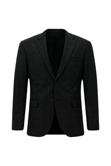 Siyah Regular Fit Flex Suit Yünlü Kareli Klasik Takım Elbise