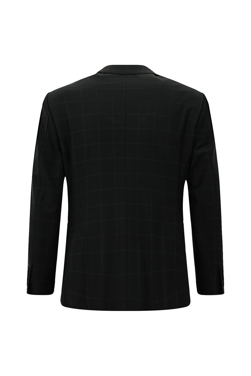 Siyah Regular Fit Flex Suit Yünlü Kareli Klasik Çantalı Takım Elbise