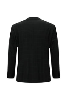Siyah Regular Fit Flex Suit Yünlü Kareli Klasik Takım Elbise