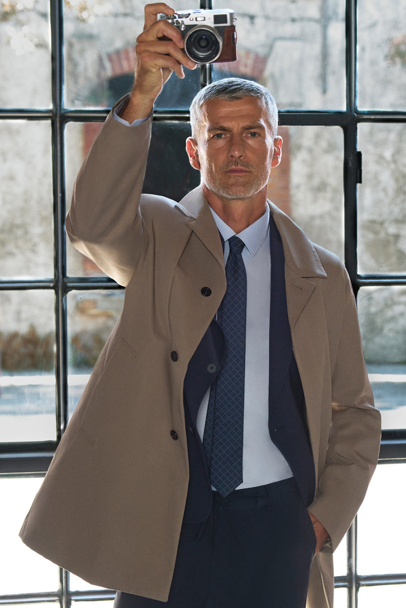 Koyu Lacivert Muscle Fit Flex Suit Yünlü Kareli Klasik Takım Elbise