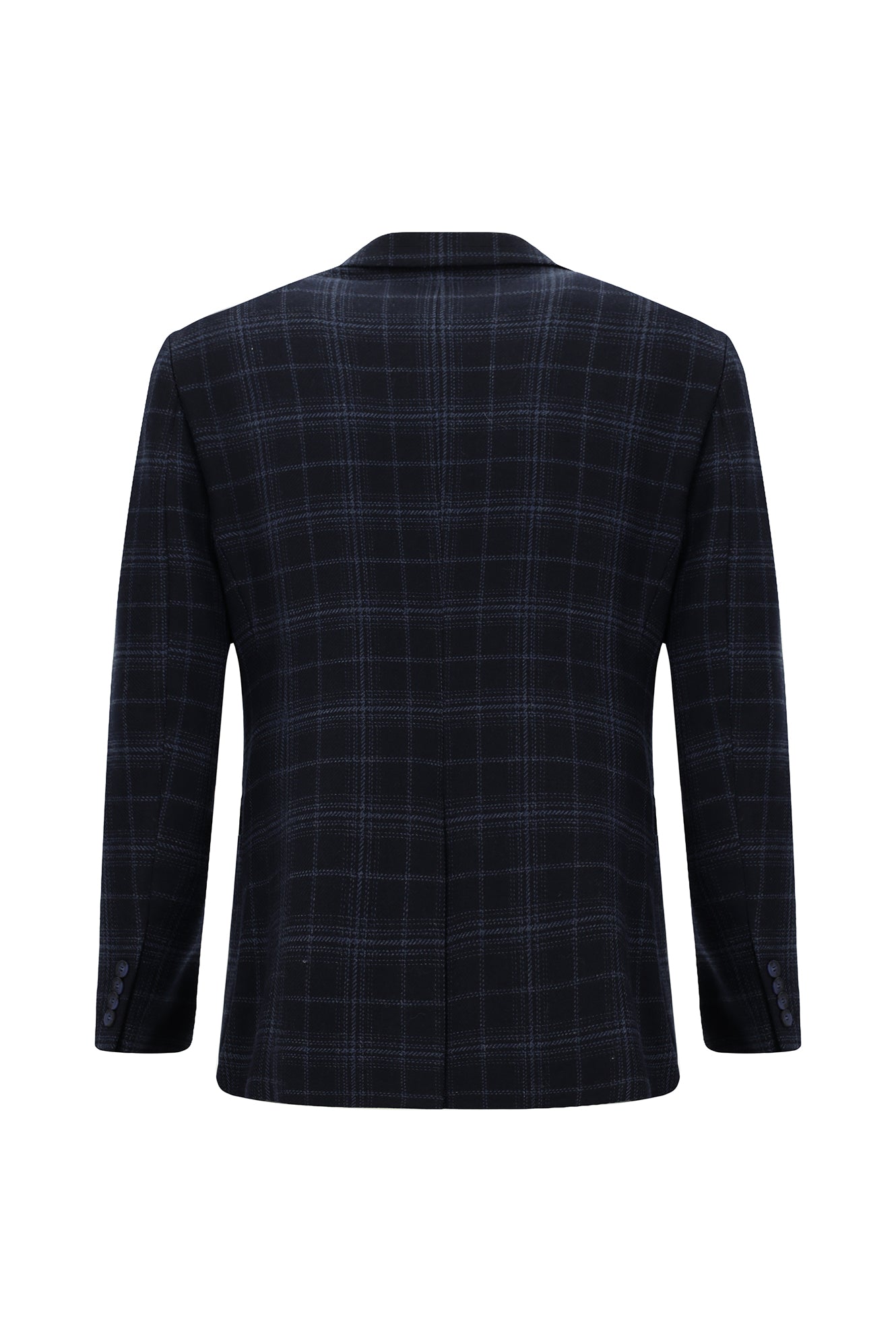 Koyu Lacivert 6 Drop Regular Fit Standart Kesim Yünlü Ekose Beli Lastikli Kombinli Kruvaze Tak?m Elbise-Abdullah Ki??l?