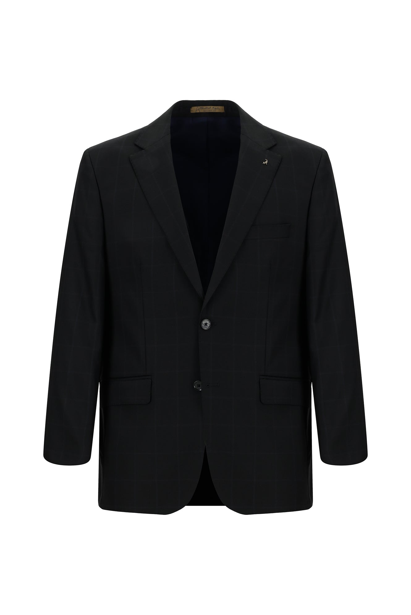 Koyu Lacivert Relaxed Fit Rahat Kesim Klasik Ekose İtalyan Yün Takım Elbise