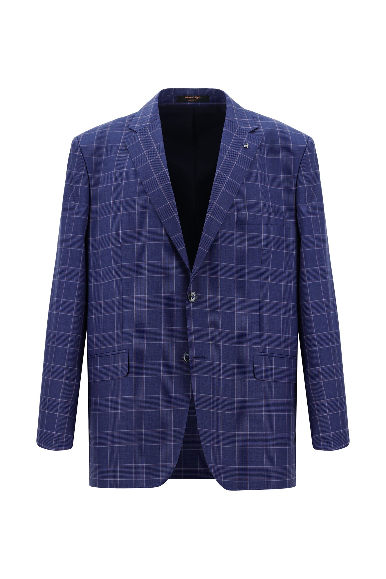 Koyu Mavi  Relaxed Fit Rahat Kesim Yünlü Ekose Kombinli Takım Elbise