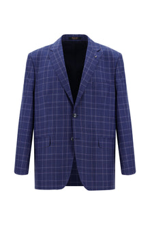 Koyu Mavi  4 Drop Relaxed Fit Rahat Kesim Yünlü Ekose Kombinli Tak?m Elbise-Abdullah Ki??l?