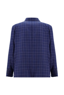 Koyu Mavi  Relaxed Fit Rahat Kesim Yünlü Ekose Kombinli Takım Elbise