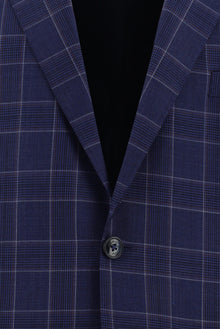 Koyu Mavi  Relaxed Fit Rahat Kesim Yünlü Ekose Kombinli Takım Elbise