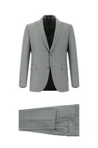 Orta Füme Slim Fit Dar Kesim Yünlü Klasik Ekose Takım Elbise