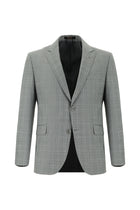 Orta Füme Slim Fit Dar Kesim Yünlü Klasik Ekose Takım Elbise