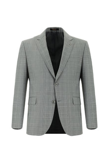 Orta Füme Slim Fit Dar Kesim Yünlü Klasik Ekose Takım Elbise