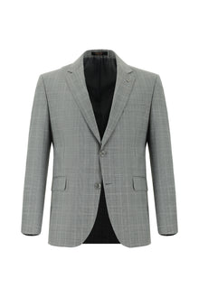 Orta Füme Relaxed Fit Rahat Kesim Yünlü Klasik Ekose Takım Elbise