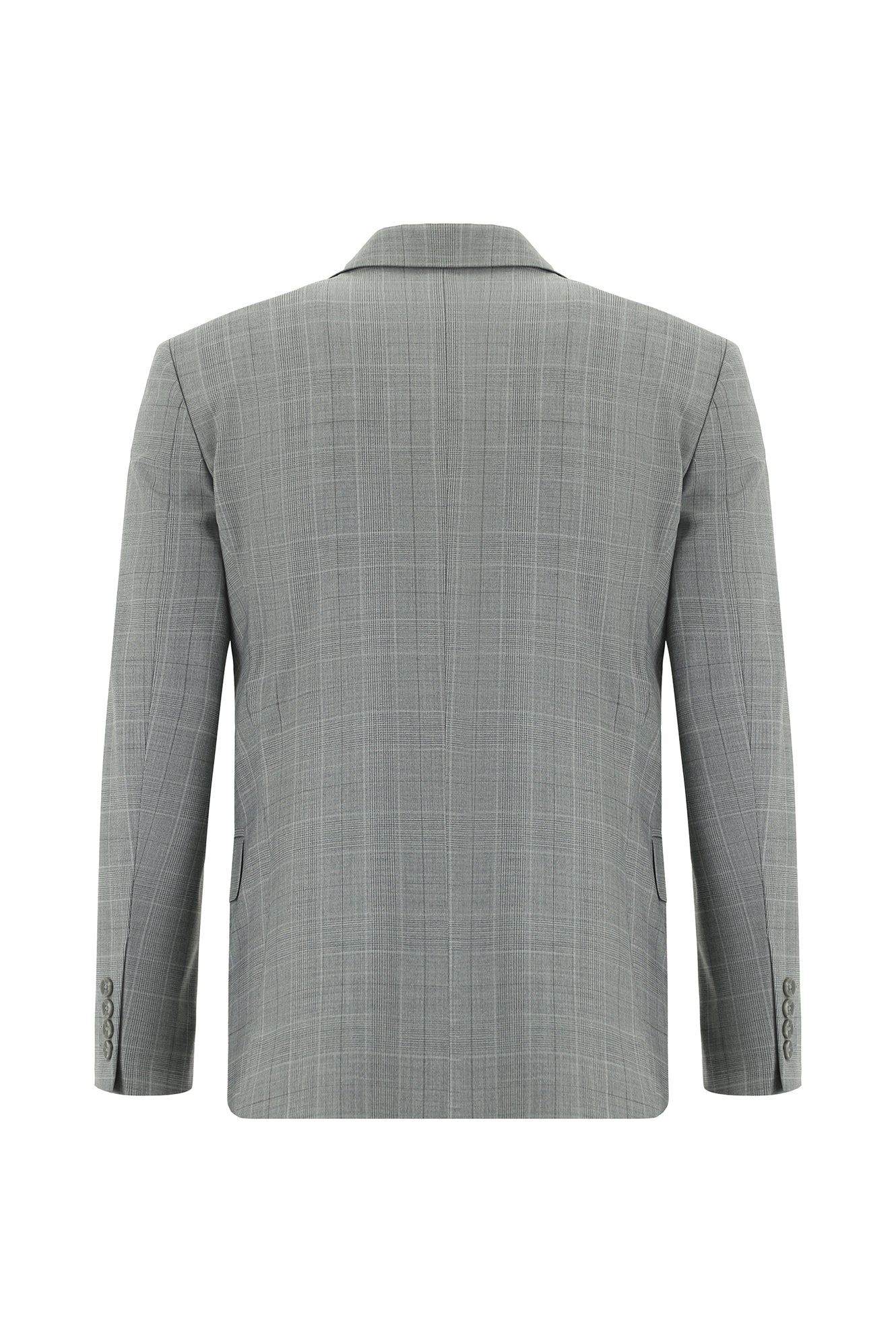 Orta Füme Slim Fit Dar Kesim Yünlü Klasik Ekose Takım Elbise