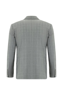 Orta Füme Slim Fit Dar Kesim Yünlü Klasik Ekose Takım Elbise