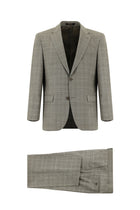 Koyu Vizon Slim Fit Dar Kesim Yünlü Klasik Ekose Takım Elbise