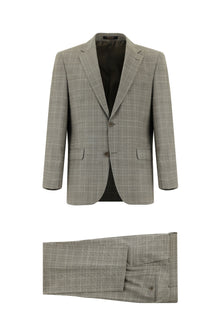 Koyu Vizon Slim Fit Dar Kesim Yünlü Klasik Ekose Takım Elbise