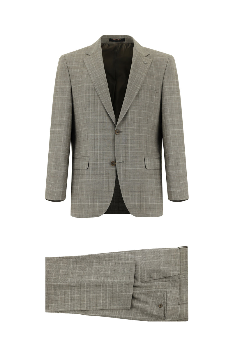 Koyu Vizon 7 Drop Slim Fit Dar Kesim Yünlü Ekose Tak?m Elbise-Abdullah Ki??l?