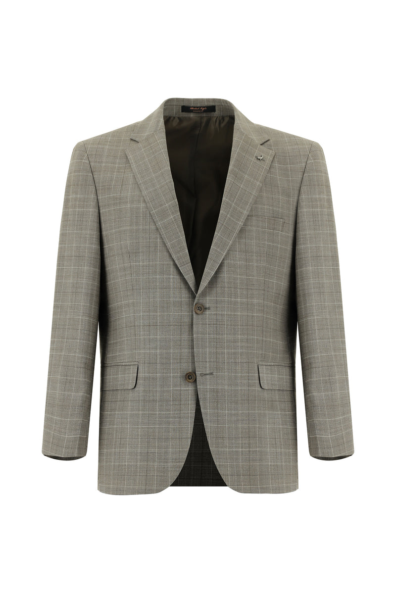 Koyu Vizon 7 Drop Slim Fit Dar Kesim Yünlü Ekose Tak?m Elbise-Abdullah Ki??l?