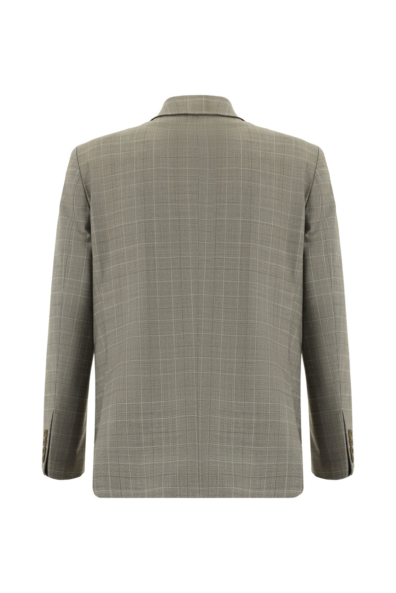 Koyu Vizon Slim Fit Dar Kesim Yünlü Klasik Ekose Takım Elbise