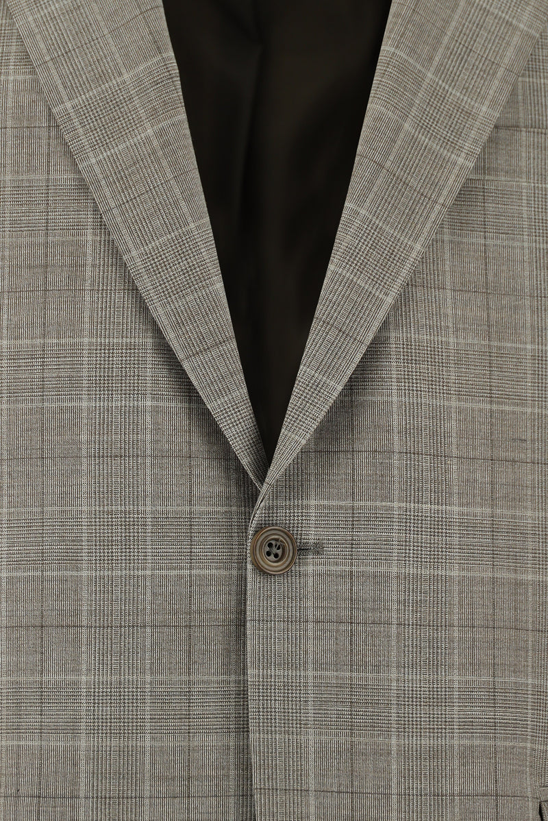 Koyu Vizon Relaxed Fit Rahat Kesim Yünlü Klasik Ekose Takım Elbise