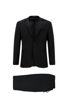 Siyah 7 Drop Super Slim Fit Eksra Dar Kesim Yünlü Ekose Beli Lastikli ?pli Gofre Tak?m Elbise-Abdullah Ki??l?