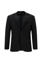 Siyah Super Slim Fit Ekstra Dar Kesim Yünlü Ekose Beli Lastikli İpli Gofre Takım Elbise