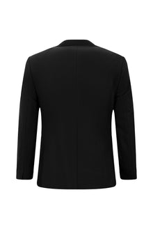 Siyah Super Slim Fit Ekstra Dar Kesim Yünlü Ekose Beli Lastikli İpli Gofre Takım Elbise