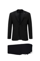 Koyu Lacivert Super Slim Fit Ekstra Dar Kesim Yünlü Ekose Beli Lastikli İpli Gofre Takım Elbise