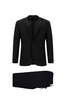 Koyu Lacivert Super Slim Fit Ekstra Dar Kesim Yünlü Ekose Beli Lastikli İpli Gofre Takım Elbise