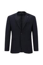 Koyu Lacivert Super Slim Fit Ekstra Dar Kesim Yünlü Ekose Beli Lastikli İpli Gofre Takım Elbise