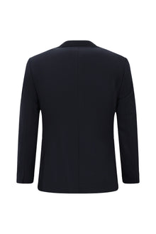 Koyu Lacivert Super Slim Fit Ekstra Dar Kesim Yünlü Ekose Beli Lastikli İpli Gofre Takım Elbise