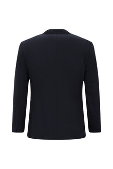 Koyu Lacivert Super Slim Fit Ekstra Dar Kesim Yünlü Ekose Beli Lastikli İpli Gofre Takım Elbise