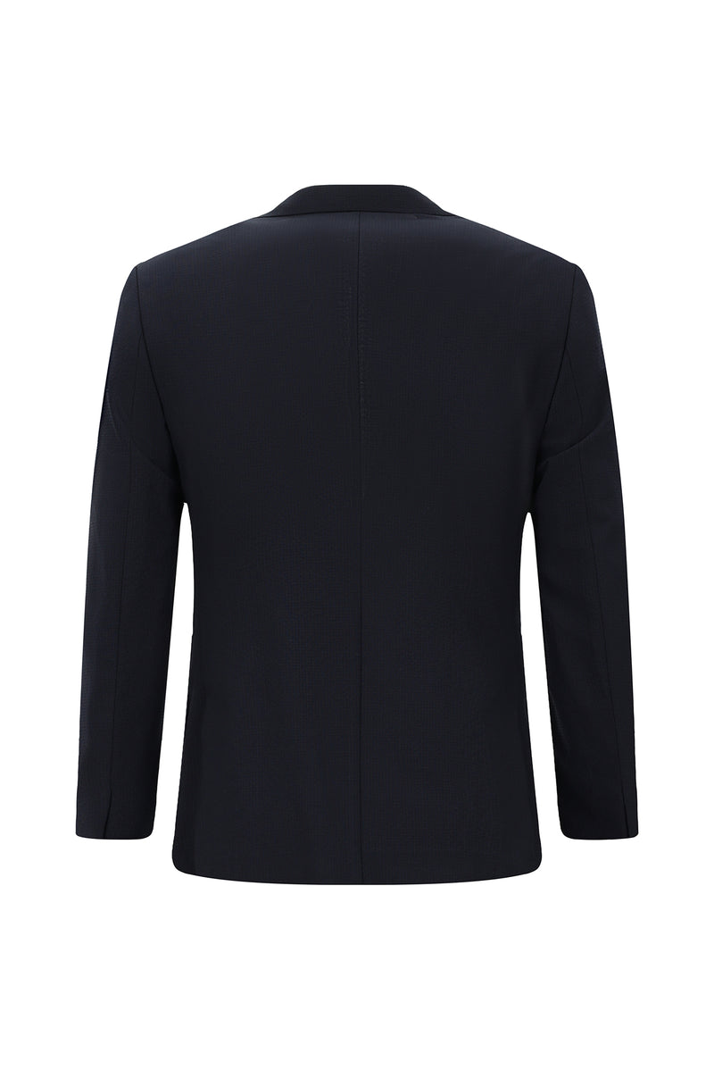 Koyu Lacivert Super Slim Fit Ekstra Dar Kesim Yünlü Ekose Beli Lastikli İpli Gofre Takım Elbise