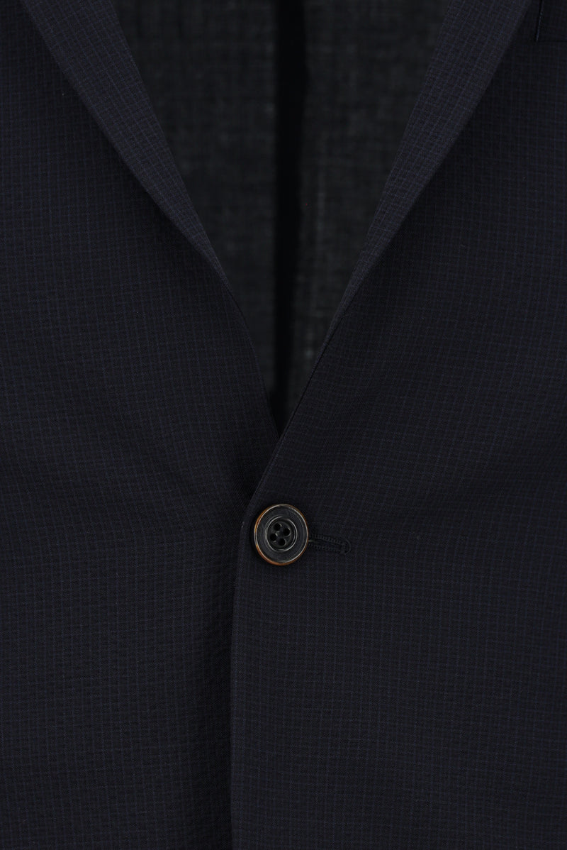 Koyu Lacivert Super Slim Fit Ekstra Dar Kesim Yünlü Ekose Beli Lastikli İpli Gofre Takım Elbise