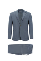 Açık Mavi Super Slim Fit Ekstra Dar Kesim Yünlü Ekose Beli Lastikli İpli Gofre Takım Elbise