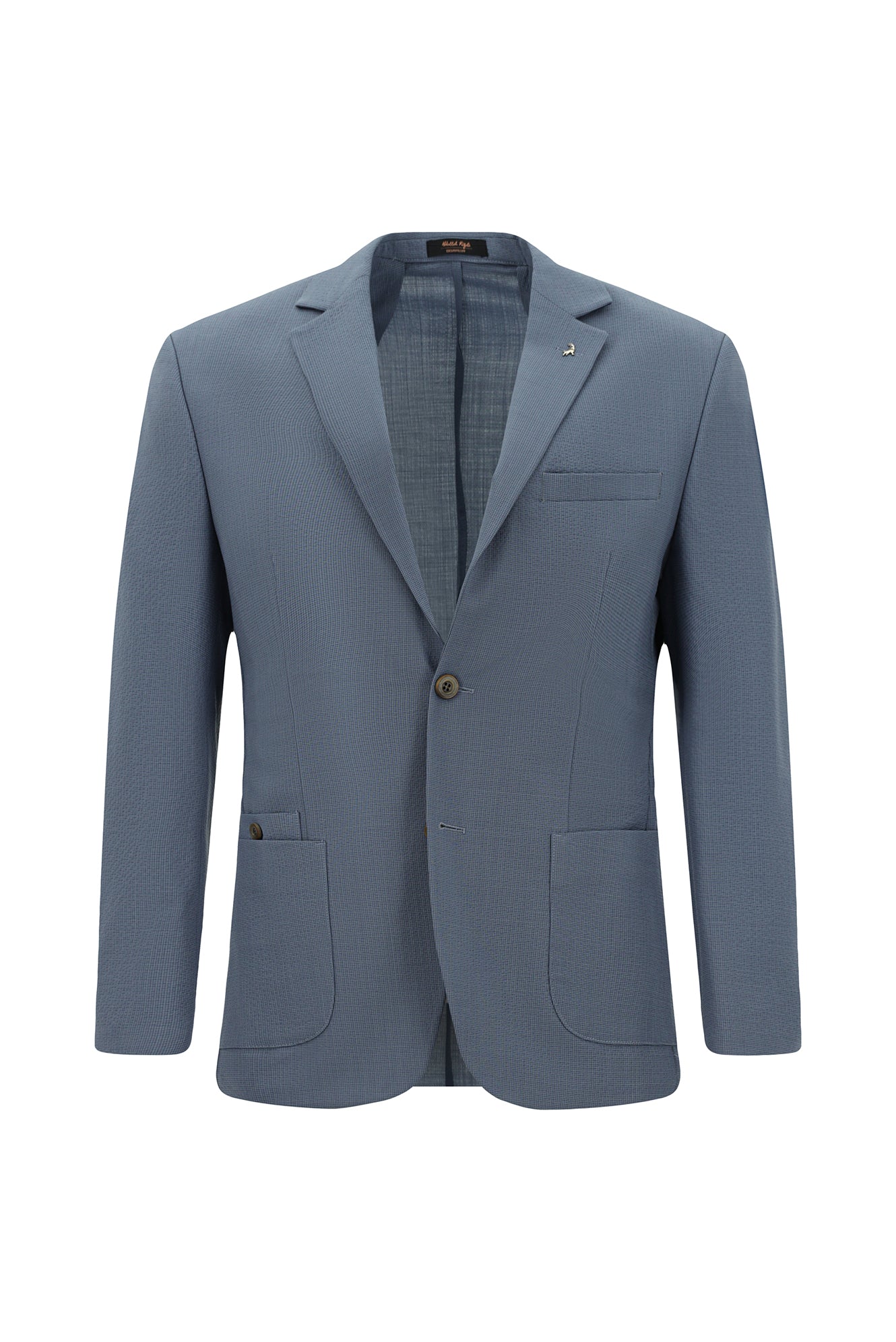 Açık Mavi Super Slim Fit Ekstra Dar Kesim Yünlü Ekose Beli Lastikli İpli Gofre Takım Elbise