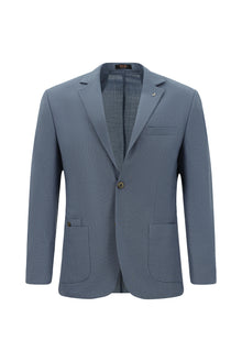 Açık Mavi Super Slim Fit Ekstra Dar Kesim Yünlü Ekose Beli Lastikli İpli Gofre Takım Elbise