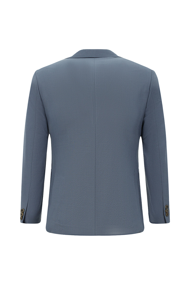 Açık Mavi Super Slim Fit Ekstra Dar Kesim Yünlü Ekose Beli Lastikli İpli Gofre Takım Elbise