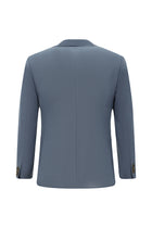 Açık Mavi Super Slim Fit Ekstra Dar Kesim Yünlü Ekose Beli Lastikli İpli Gofre Takım Elbise