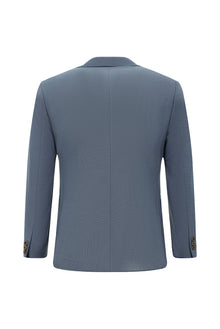 Açık Mavi Super Slim Fit Ekstra Dar Kesim Yünlü Ekose Beli Lastikli İpli Gofre Takım Elbise