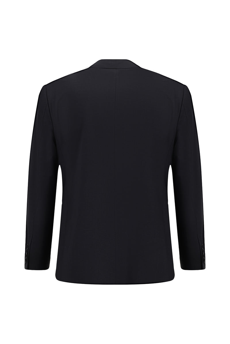 Koyu Lacivert Relaxed Fit Rahat Kesim Yünlü Klasik Ekose Takım Elbise