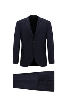 Koyu Lacivert 4 Drop Relaxed Fit Rahat Kesim Yünlü Ekose Tak?m Elbise-Abdullah Ki??l?