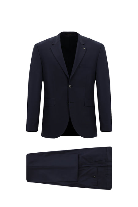 Koyu Lacivert 4 Drop Relaxed Fit Rahat Kesim Yünlü Ekose Tak?m Elbise-Abdullah Ki??l?