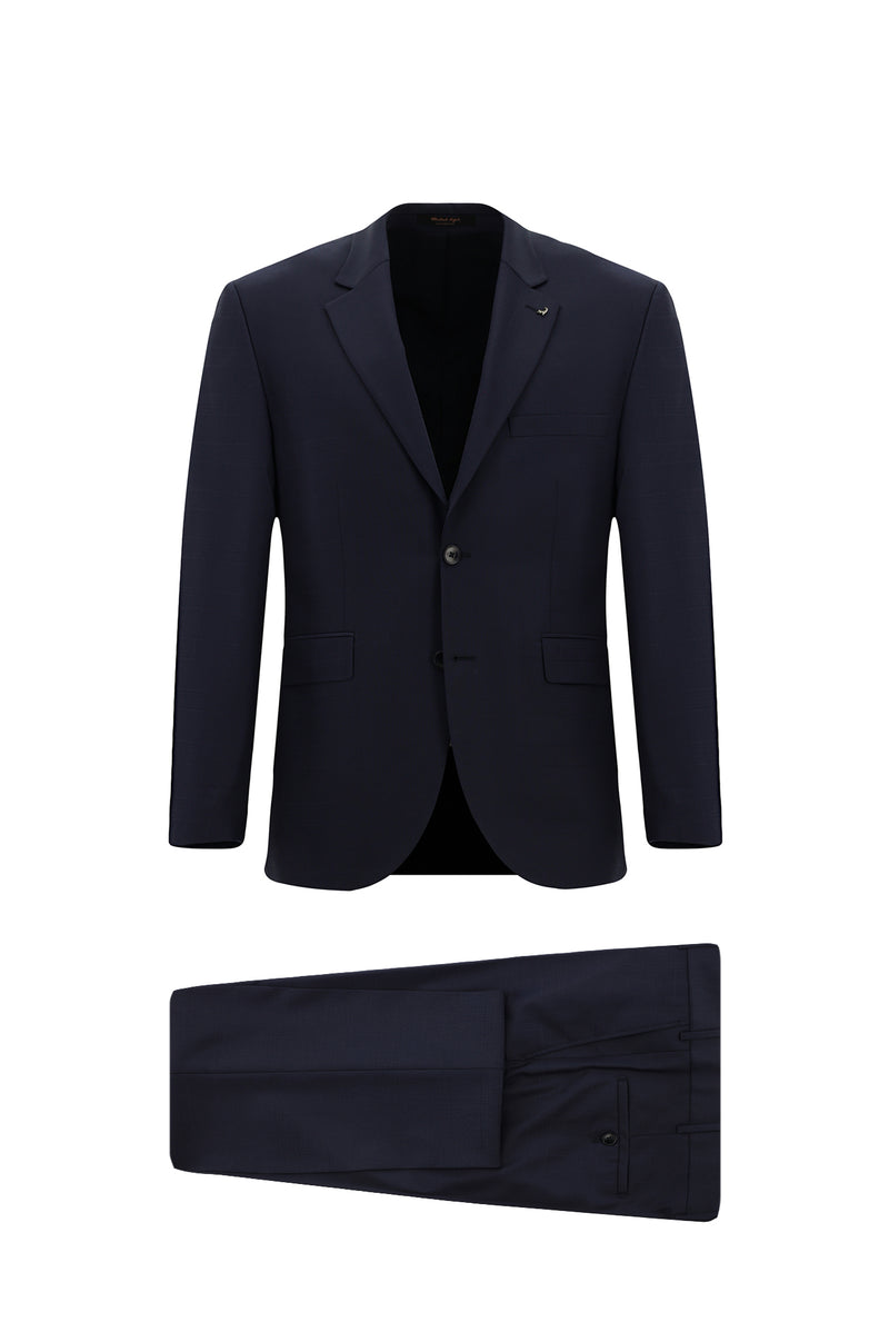 Koyu Lacivert 4 Drop Relaxed Fit Rahat Kesim Yünlü Ekose Tak?m Elbise-Abdullah Ki??l?