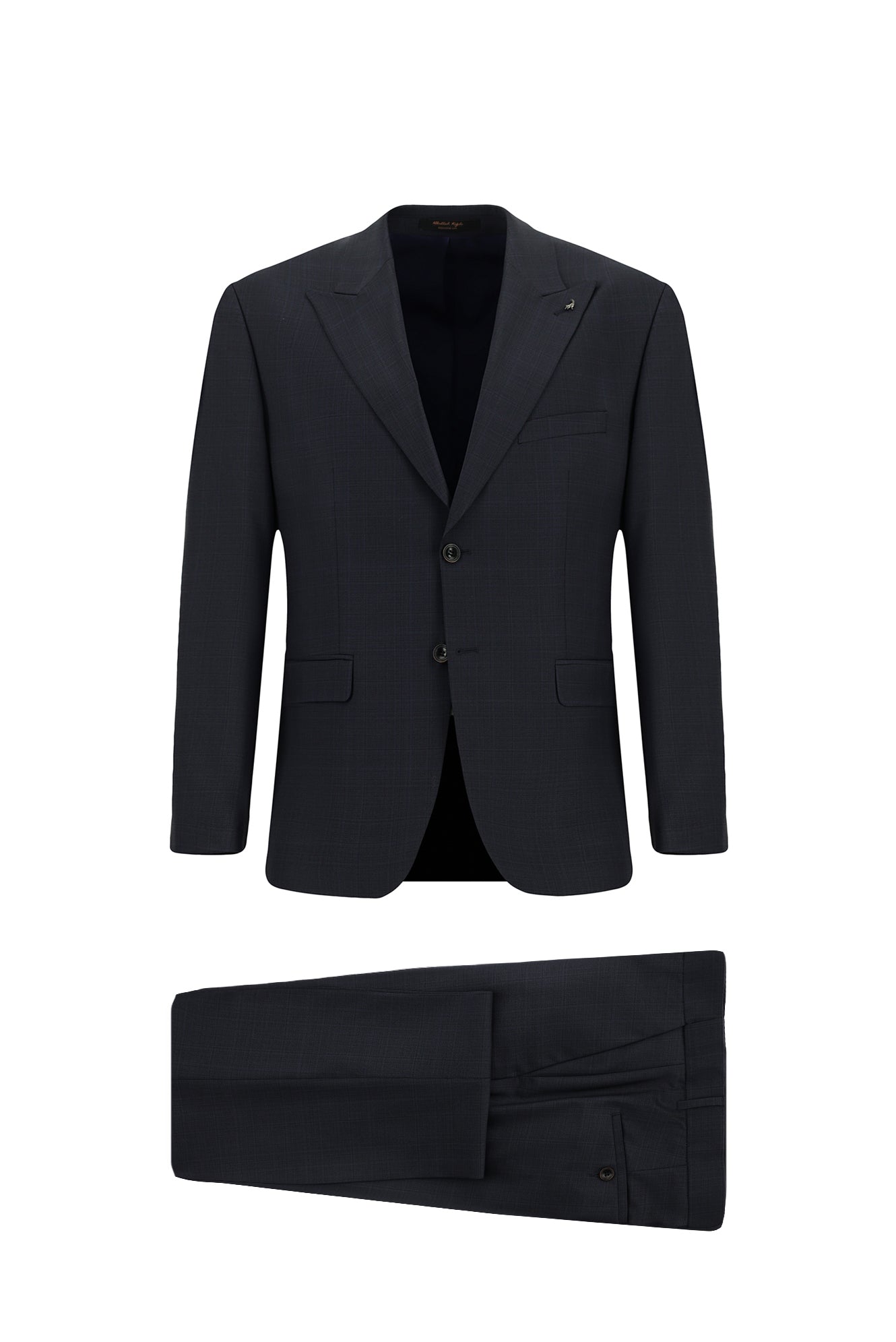 Orta Lacivert Relaxed Fit Rahat Kesim Klasik Yünlü Ekose Beli Lastikli Takım Ebise