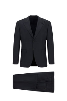 Orta Lacivert Relaxed Fit Rahat Kesim Klasik Yünlü Ekose Beli Lastikli Takım Ebise