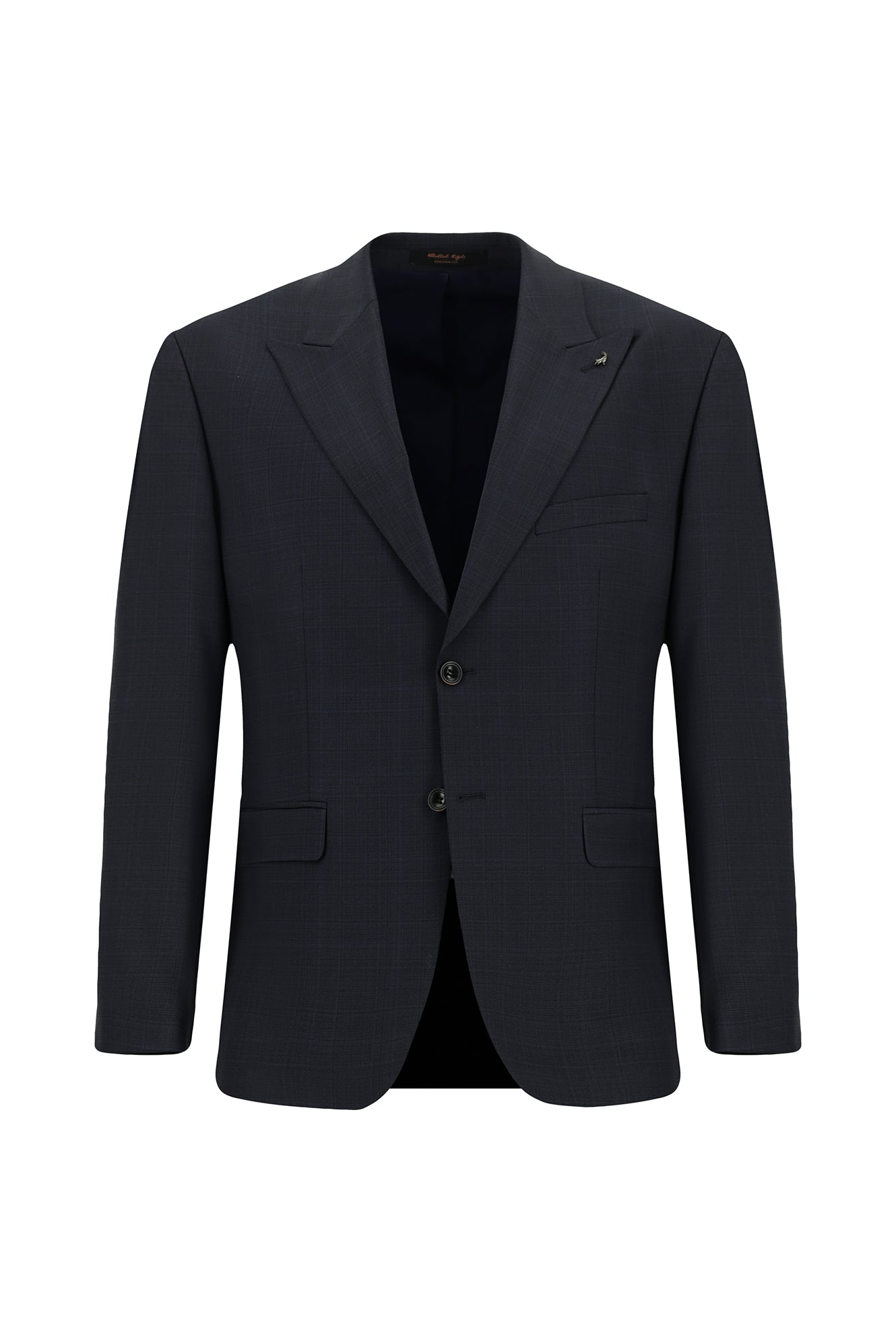 Orta Lacivert Relaxed Fit Rahat Kesim Klasik Yünlü Ekose Beli Lastikli Takım Ebise
