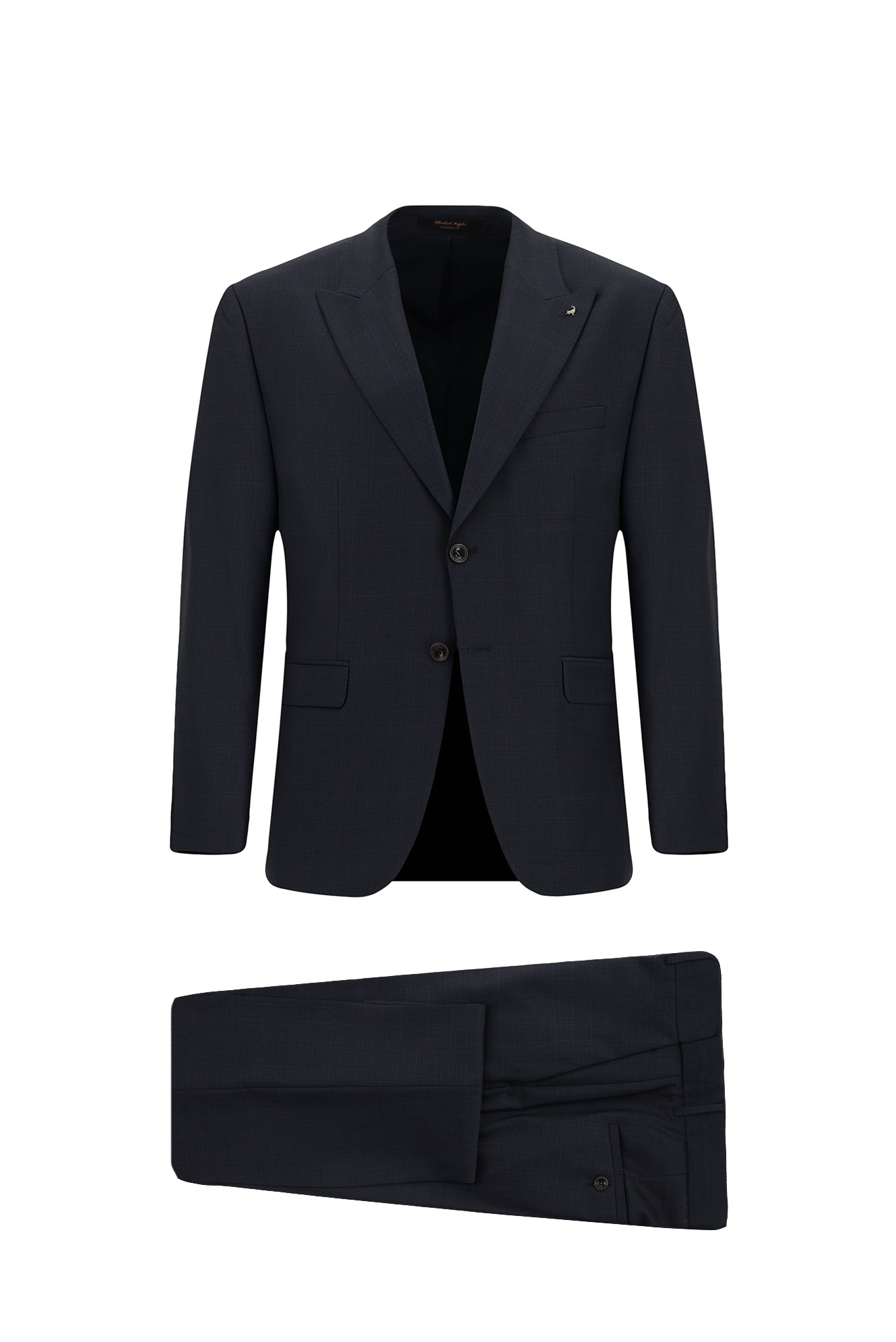 Koyu Lacivert Relaxed Fit Rahat Kesim Klasik Yünlü Ekose Beli Lastikli Takım Ebise