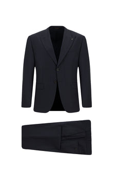 Koyu Lacivert Relaxed Fit Rahat Kesim Klasik Yünlü Ekose Beli Lastikli Takım Ebise