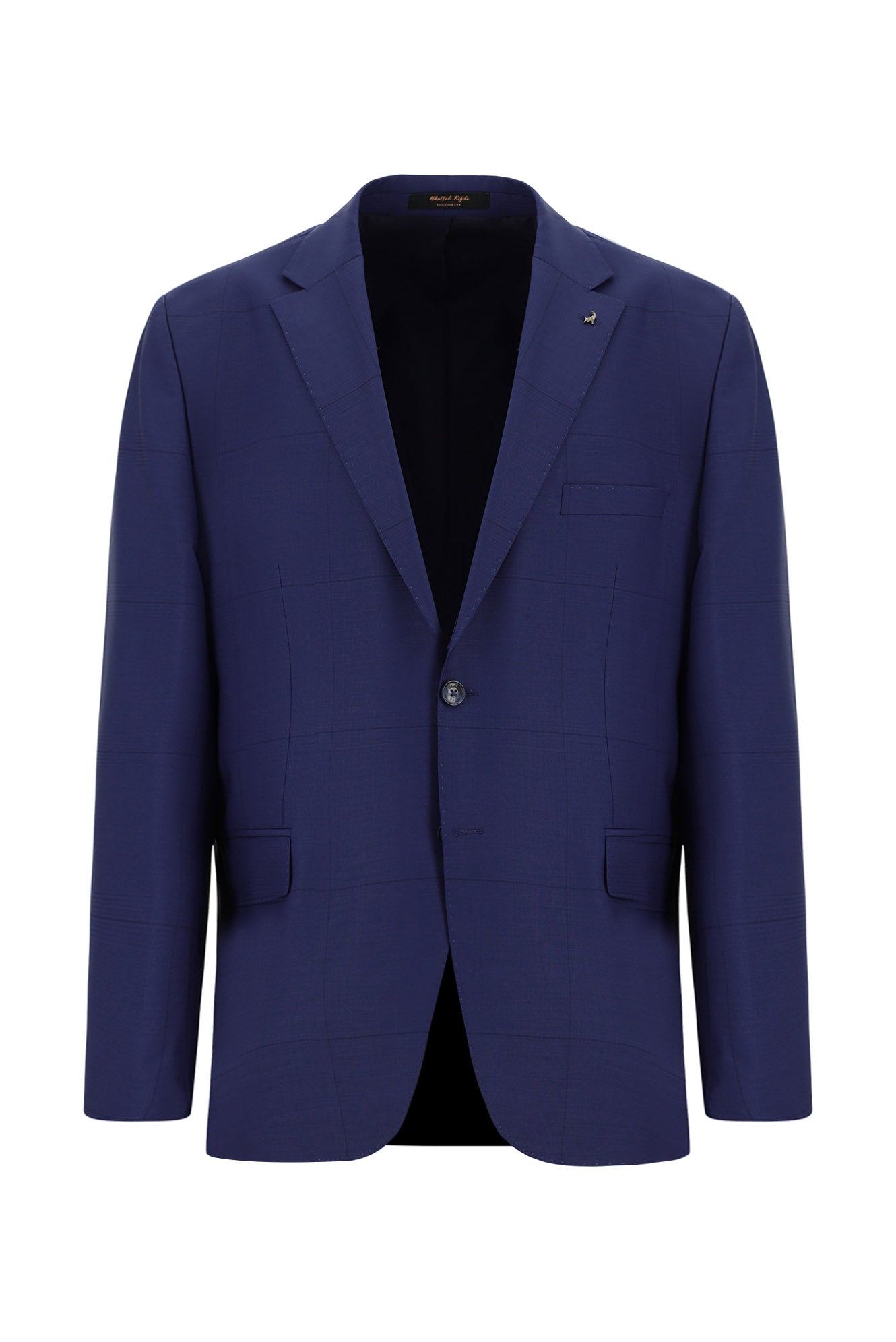 Orta Lacivert 4 Drop Relaxed Fit Rahat Kesim Yünlü Kareli Kombinli Tak?m Elbise-Abdullah Ki??l?